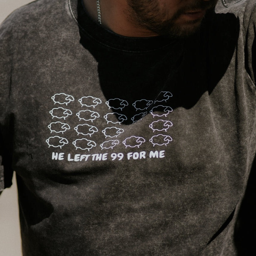 "HE LEFT THE 99 FOR ME" ACID WASH UNISEX OVERSIZE SHIRT - Plain + Simple Co.