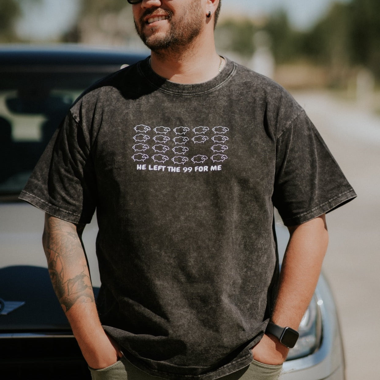 "HE LEFT THE 99 FOR ME" ACID WASH UNISEX OVERSIZE SHIRT - Plain + Simple Co.